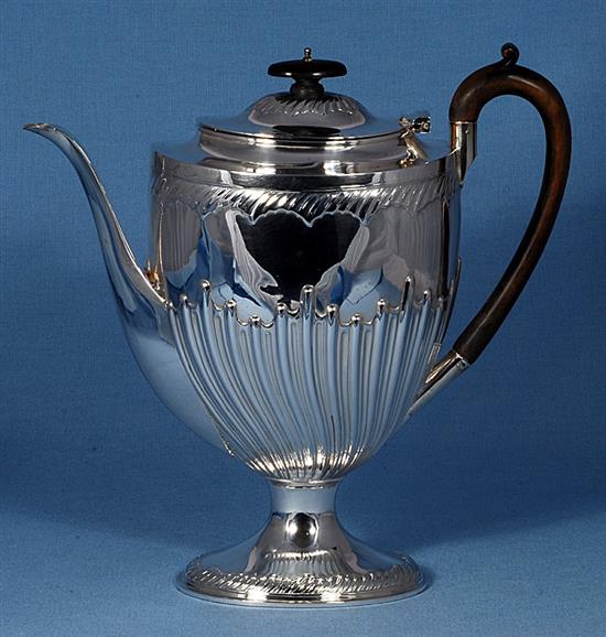 A Victorian demi fluted silver pedestal coffee pot,